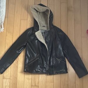 Levi's Black Leather Jacket with Tan Hood